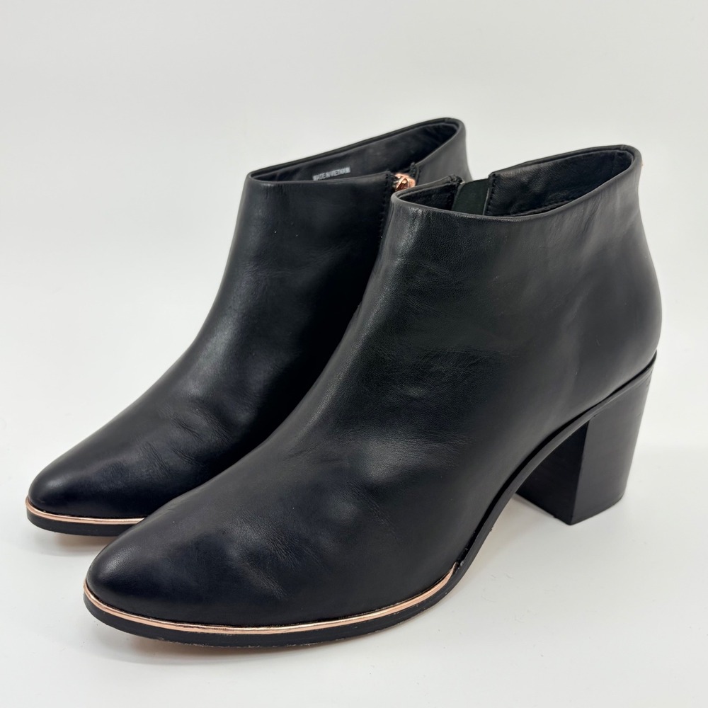 Ted Baker London Black Leather Ankle Boots Women's 39.5 US9.5 Chic Booties